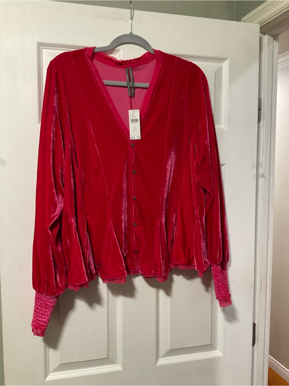 Anthropologie Velvet Button-Front Blouse in Red